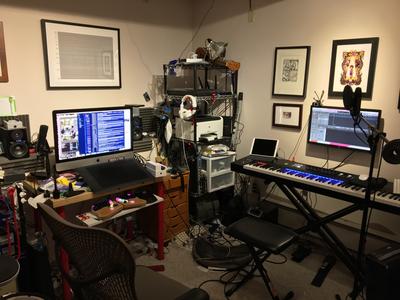 A rather cluttered recording studio