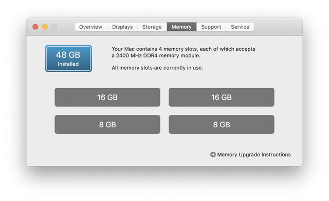 About This Mac showing RAM upgraded to 48GB
